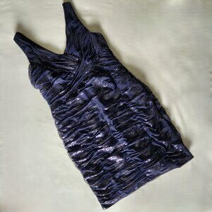 Lauren Ralph Lauren Evenings Navy Blue Sequins Rouched Tulle Cocktail Dress 16